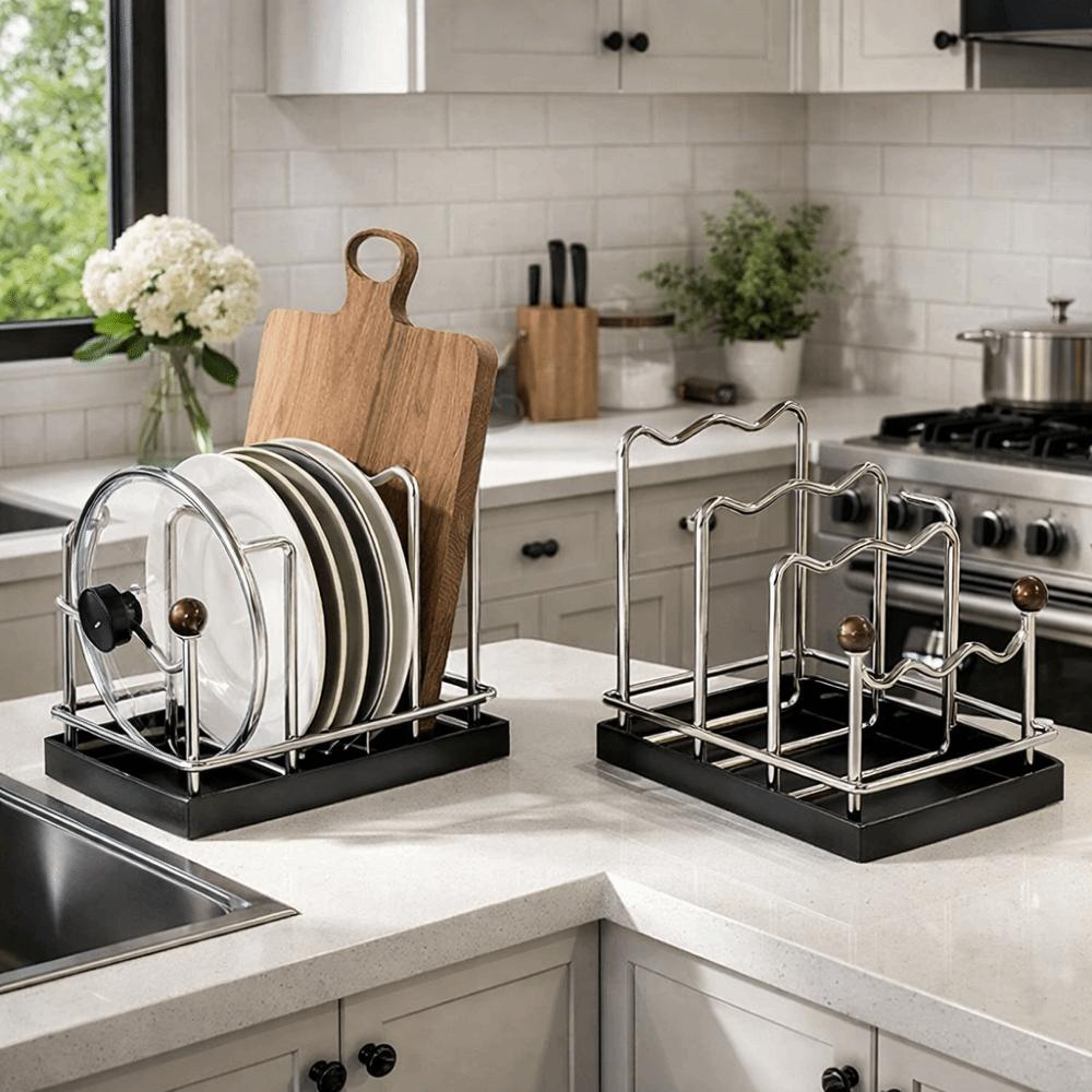 Mehrschichtiger Topfdeckel-Aufbewahrungsständer Vertikaler Schneidebrett-Halter Schneidebrett-Organizer Teller