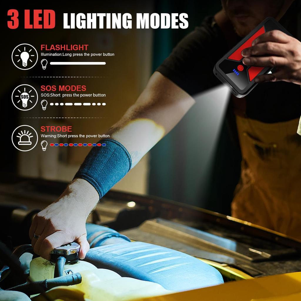 ET02 3000A Peak 12V Lithium Jump Starter for 9.0L Gas & 7.0L Engines with Cable