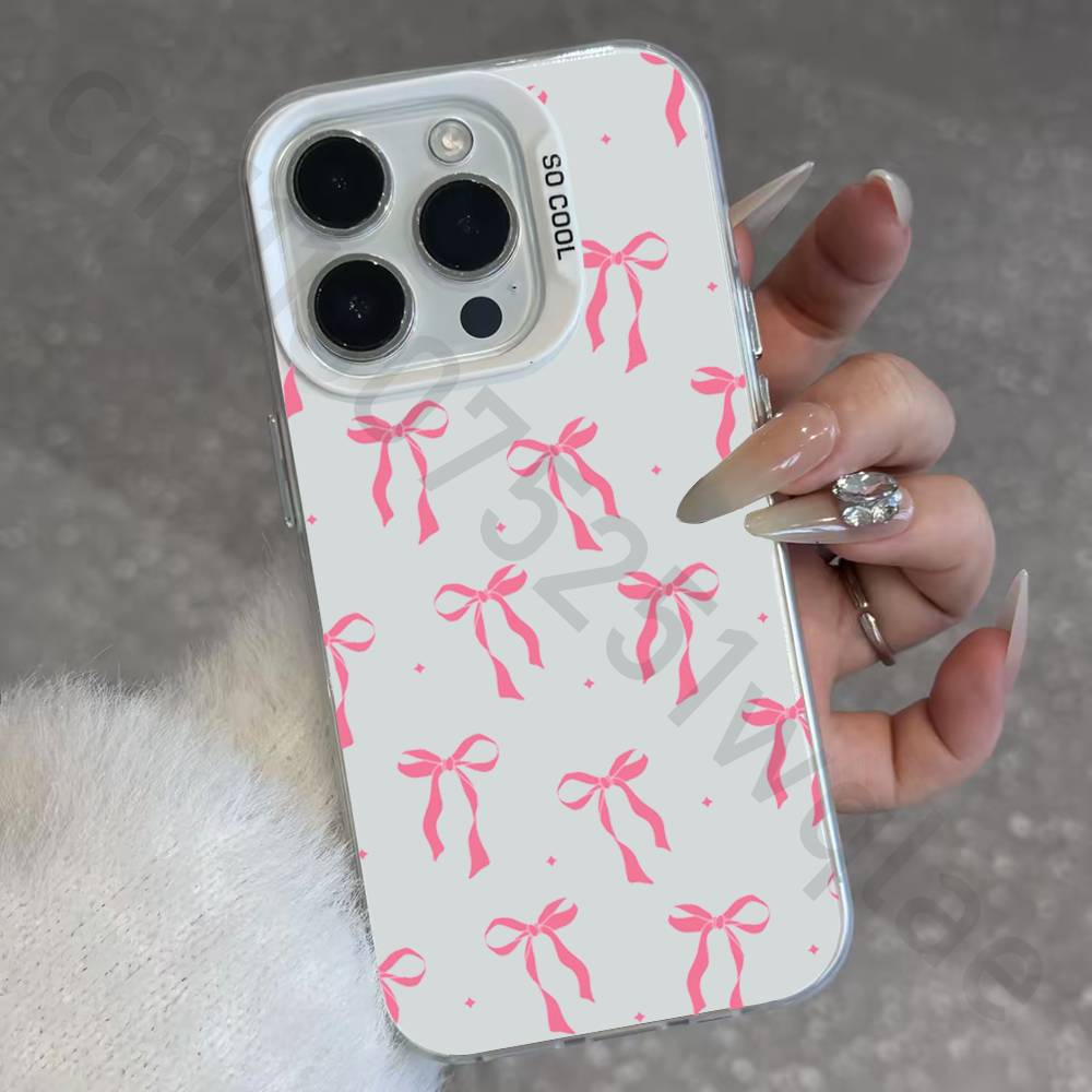 Pink Bowknot Phone Case for iPhone 17 16 15 14 ProMax 13 11 Pro Max Air Plus Matte IMD Laser Cover