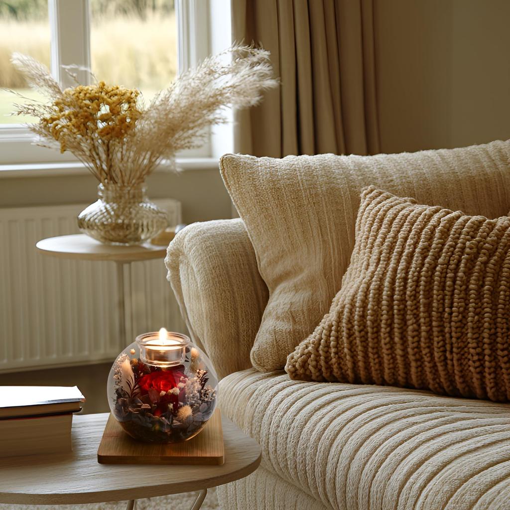 2026 Mother's Day Preserved Roses in a Glass Dome - 60th Birthday Gift for Women - 2-Way Candle Holder with LED Light - Everlasting Flowers - Retireme