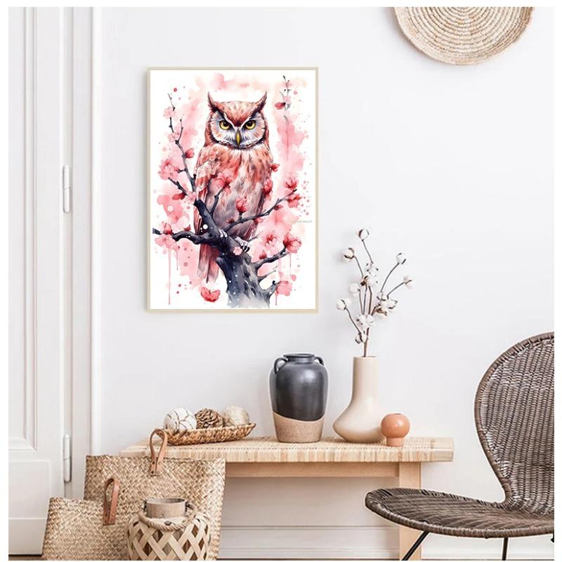 Aquarell-Poster mit Tieren, rosa Blumen, Eule, Hirsch, Pferd, Otter, Tiger und Koala – Leinwandbild, Wanddekoration für Wohnzimmer und Zuhause