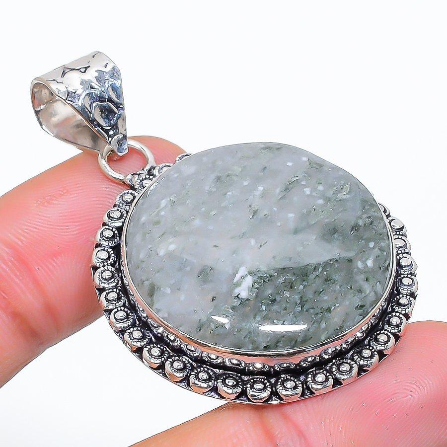 Lodolite Quartz Gemstone Handmade 925 Sterling Silver Jewelry Pendant 1.97" SU-10787