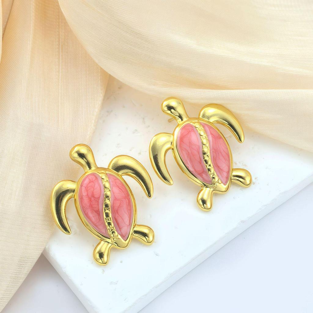 European & American Stainless Steel Colored Turtle Earrings, Hawaiian Drip Oil Marine Life Design