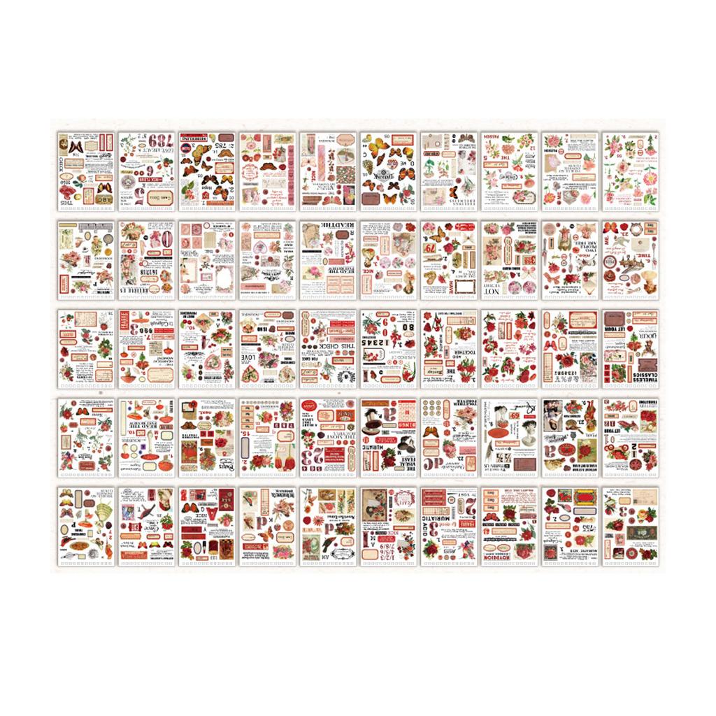 50 stk Vintage Materiale Klistremerker Lifebook Serien Washi Fullfarget Retro Klistremerke for Håndbok