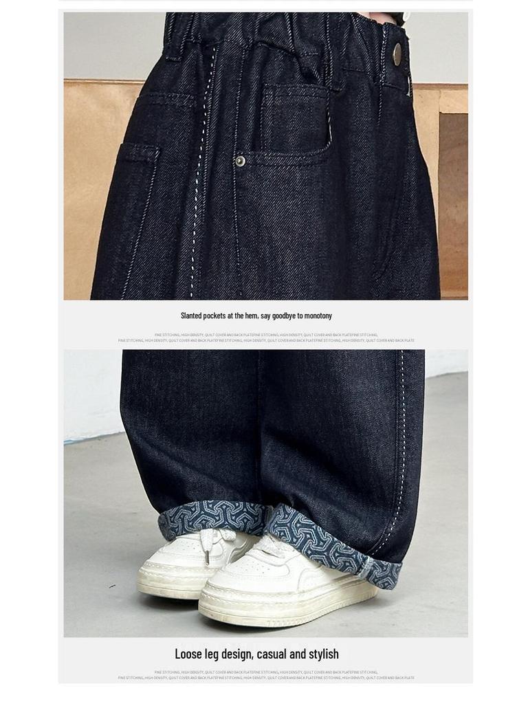 2025 Autumn Girls' Korean-Style Loose Wide-Leg Jeans for Middle & Big Kids