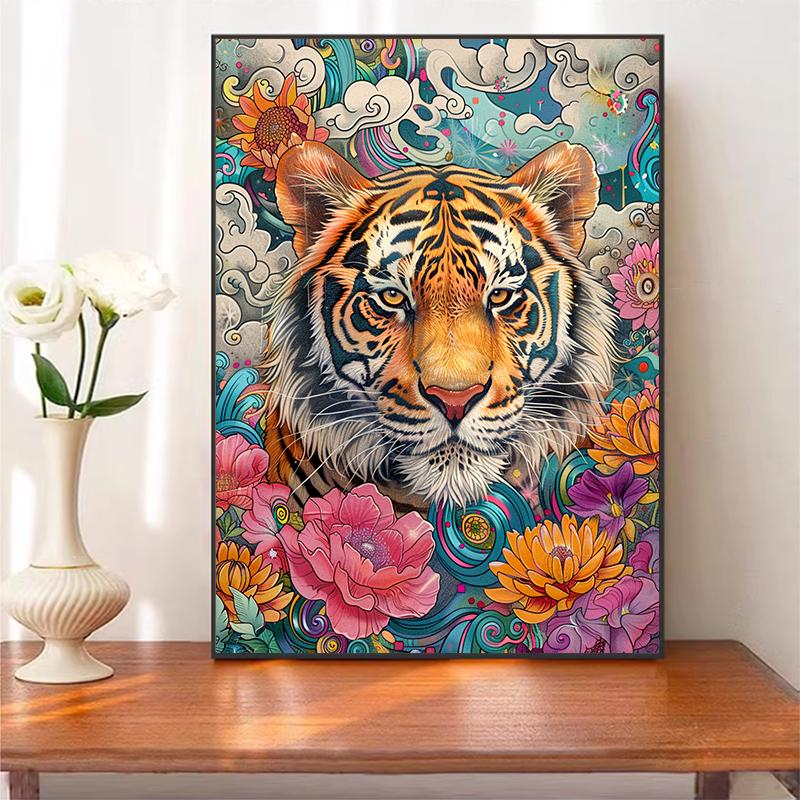 5d DIY Diamond Painting Cross Stitch Tiger Diamond Embroidery Mosaic Flowers Full Round Drill Home Decor