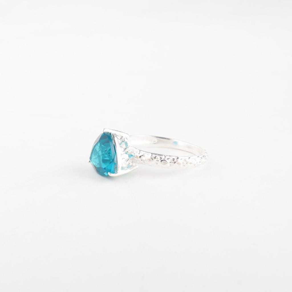 Apatite Gemstone 925 Stamped Silver Jewelry Handmade Triangle Shape Ring For Her CZR-10-1
