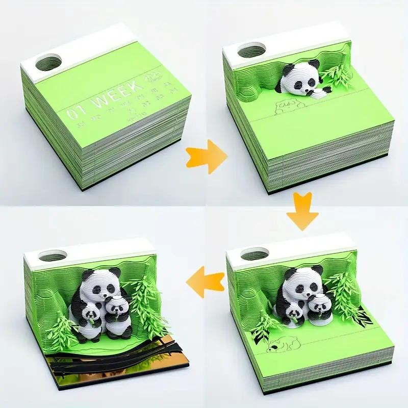 1Pc 2026 Family Panda Desk Calendar 3D Tear-away Calendar Paper Carving Art Memo Pad Notepad Christmas Gift