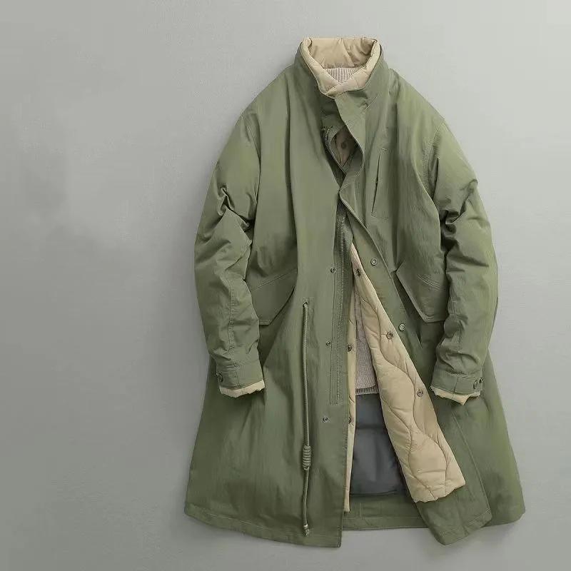

Youth Winter Solid-Color Vintage Warm Jacket Mid-Length Stand Collar Casual Jacket XS темно-зелений колір
