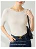 Yangtze Fine Spun Wool One-Shoulder Mid-Sleeve Women's Slimming T-Shirt, Spring Pure Color Elegant Base Layer Top