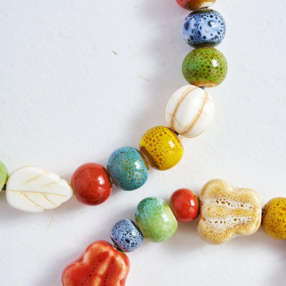 Retro Ethnic Stars Leaf Butterfly Flower Colorful Ceramic String Beads Bracelet Fashion Summer Beach for Women Cute Jewelry Gift
