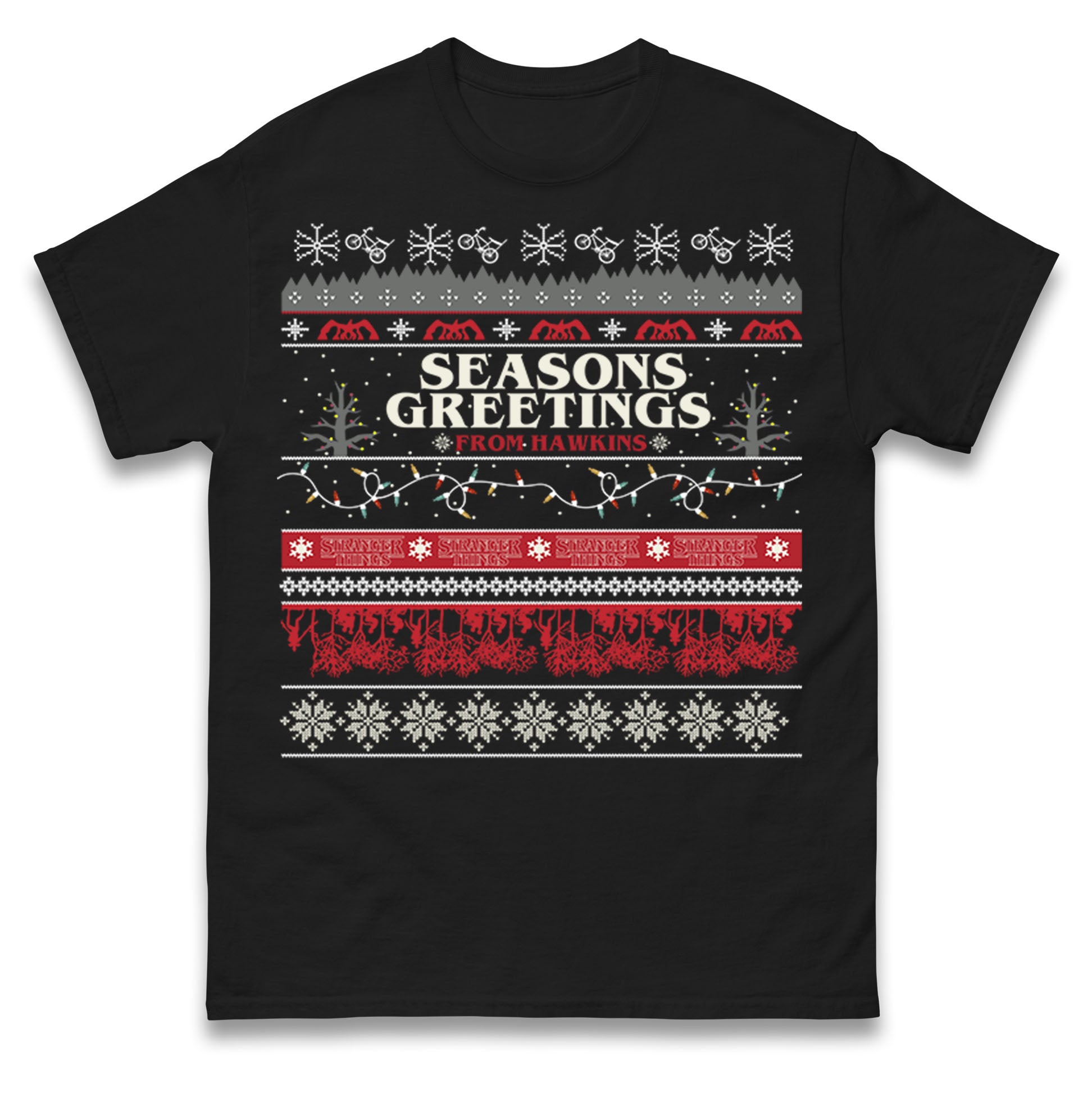 Stranger Things Seasons Greetings From Hawkins Christmas T Shirt Tshirt Mens Womens Unisex Tops Tees 4XL