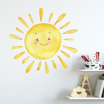 Playful Cartoon Sun Wall Stickers Hand-Painted Style Self-Adhesive Wall Art for Kids Room and Hallway Home Decor