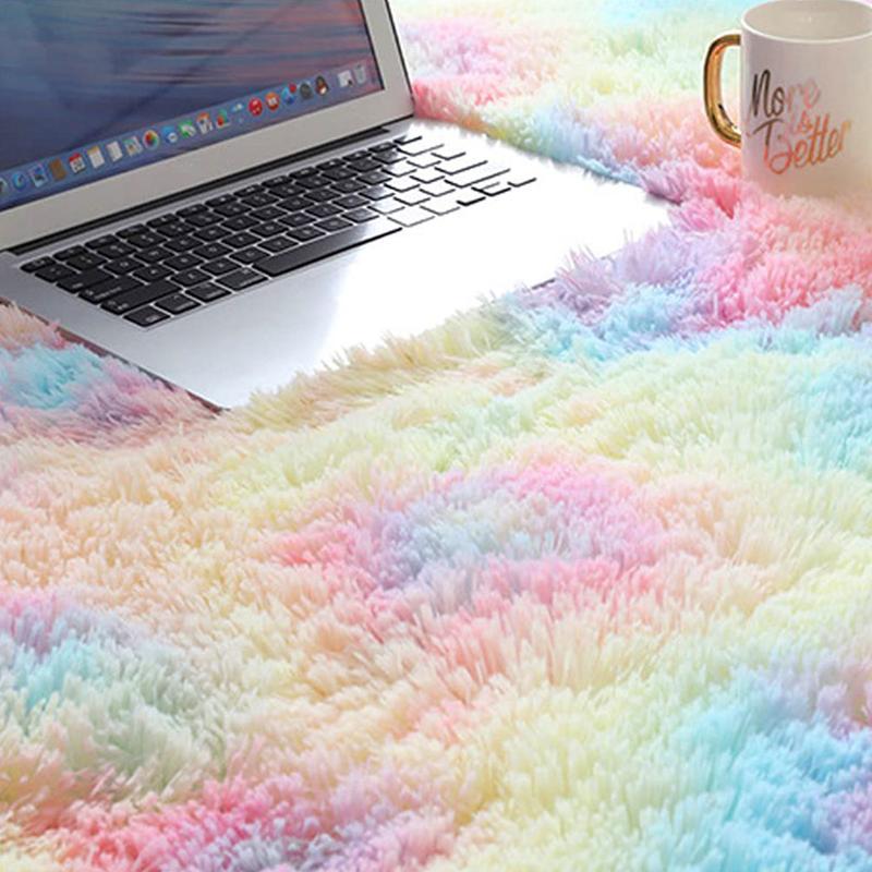 Rainbow Fluffy Round Rug Carpets Living Room Cute Decor Kids Room Plush Rugs for Bedroom Nursery Soft Children Room Hairy Mats