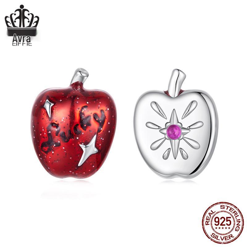 Everjoy Snowflake Apple Asymmetric Stud Earrings, S925 Sterling Silver Christmas Fruit Jewelry for Women