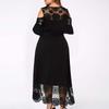 Women Lace Patchwork Ruffle Sleeve Pullover Dress Cold Shoulder Midi Dress with Floral Hemline for Casual and Semi-Formal Wear