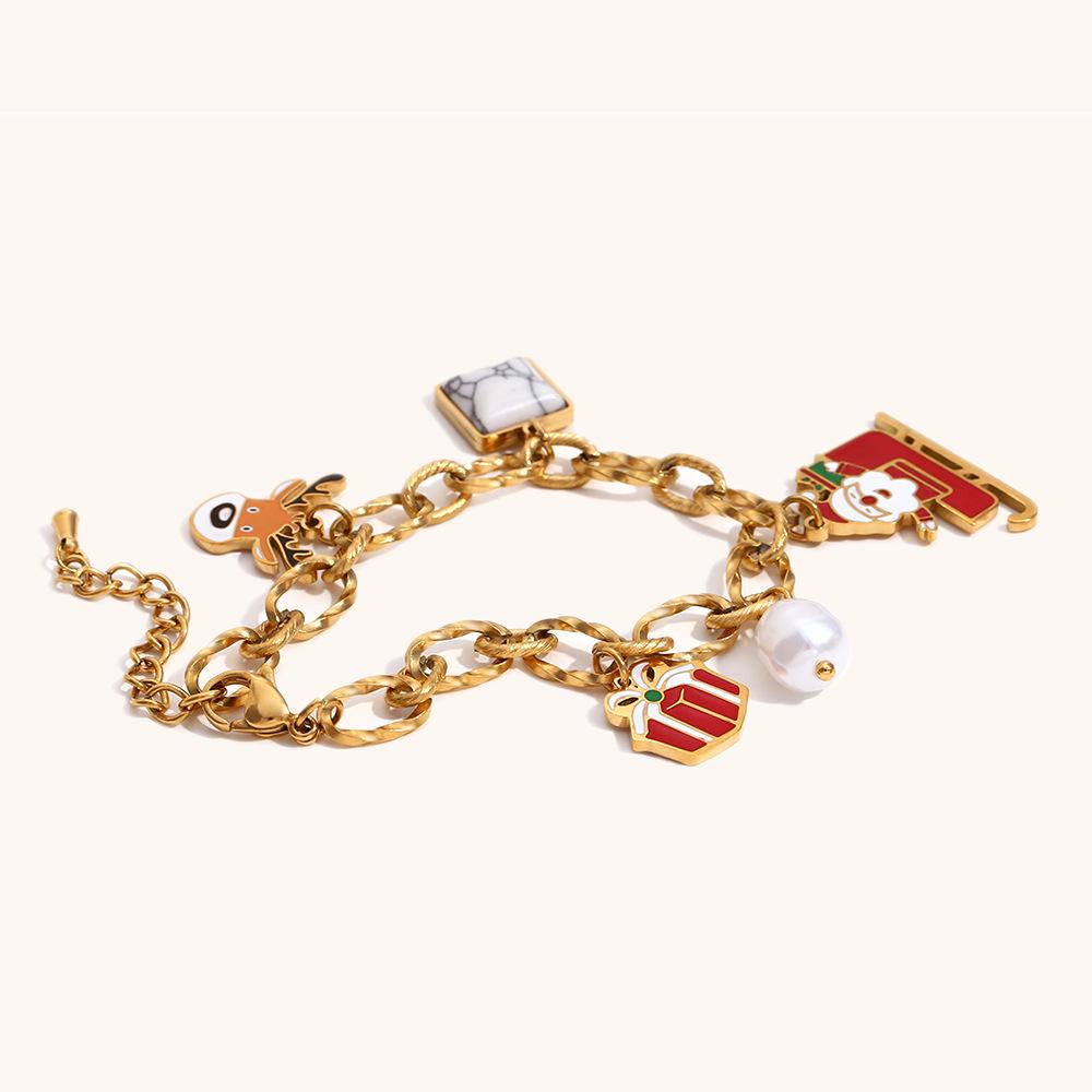 18K Gold Plated Santa Claus Pendant Bracelet - Handmade Spliced Chain Fashion Jewelry