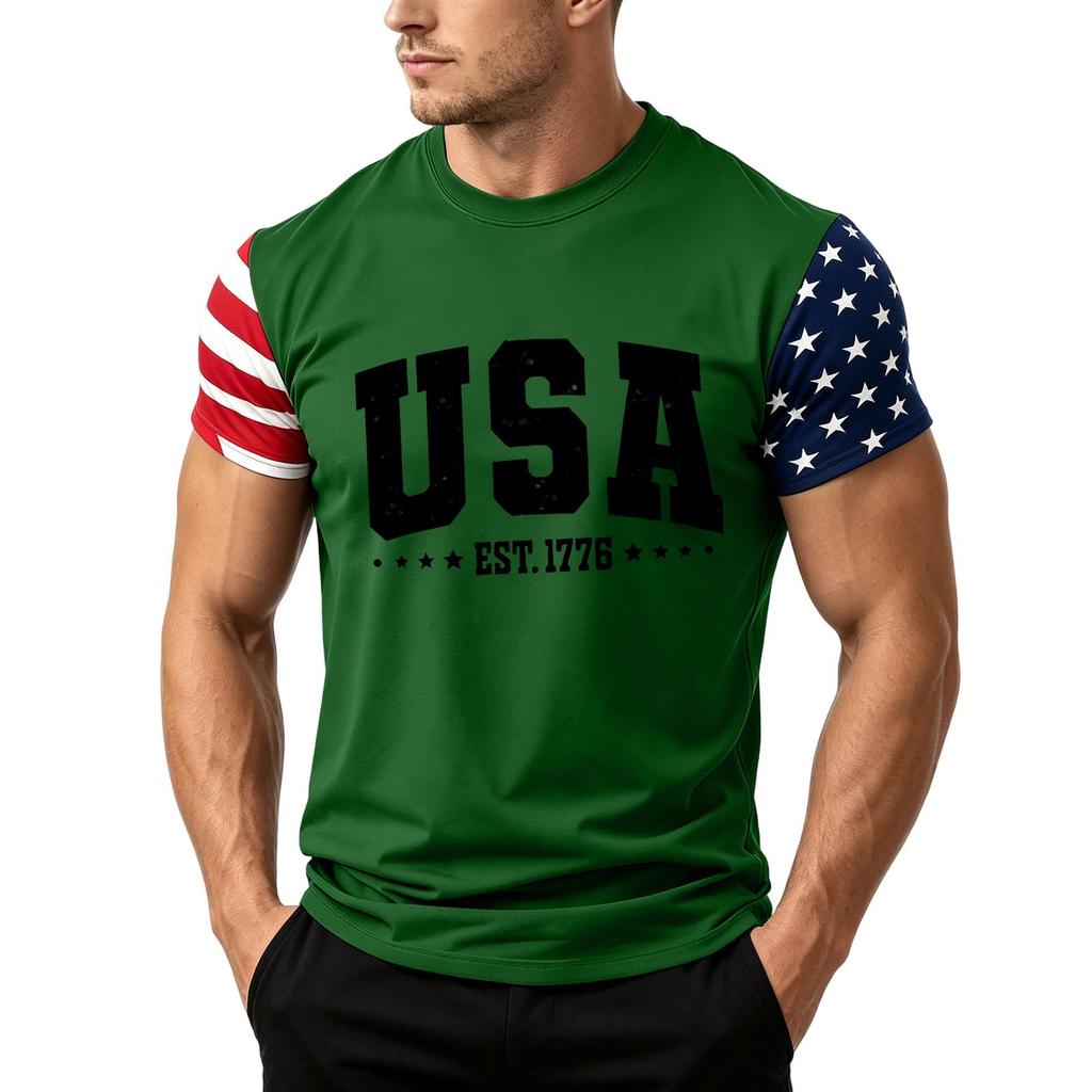 Men's Independence Day Flag Print Short Sleeve T-Shirt, Loose Casual Daily Summer Tops