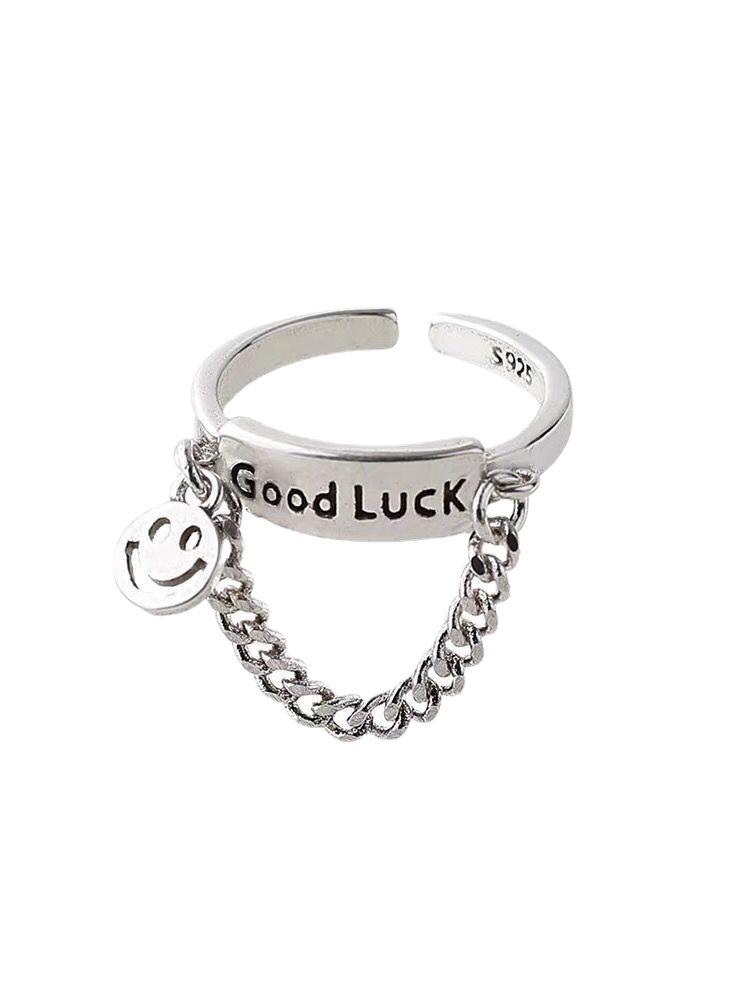 Korean Style Tassel Letter Adjustable Women's Ring - Retro Fashion Hip Hop