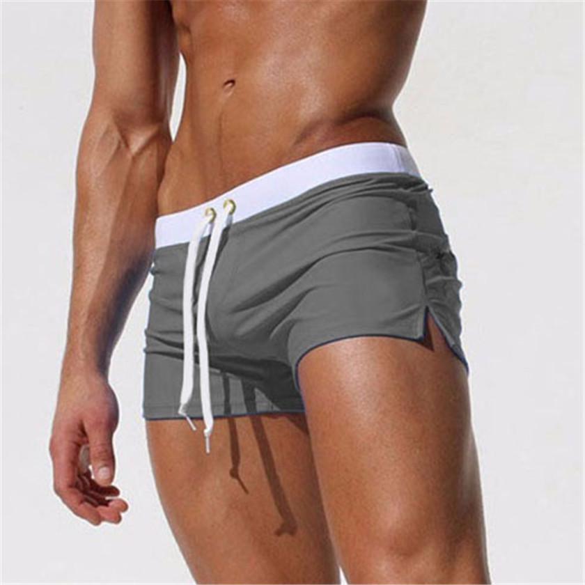 

Men s Solid Color Sexy Back Pocket Swim Trunks - Square Leg Beach Style L темно-серого