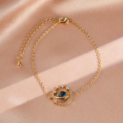 ZAKOL Brand New Arrival Blue Planet Moon Zircon Charm Bracelet for Women Friendship Adjustable Chain Bracelet Zircon Gift