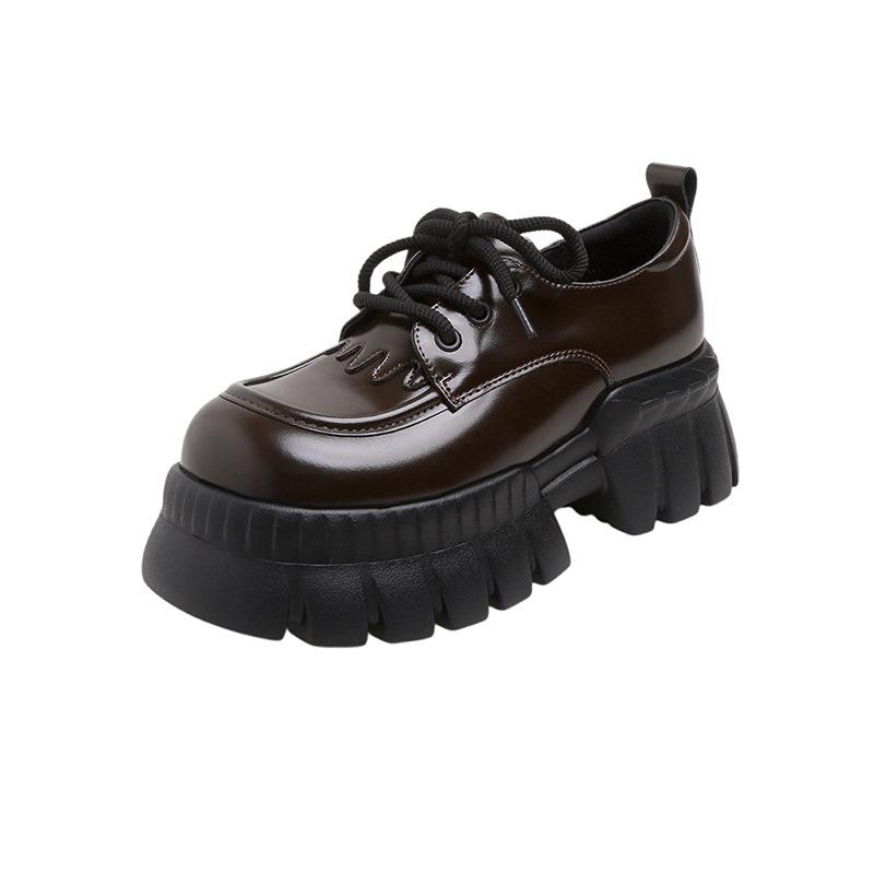 Small leather shoes women's British style new muffin platform women's shoes leather versatile thick heel single shoes increase height