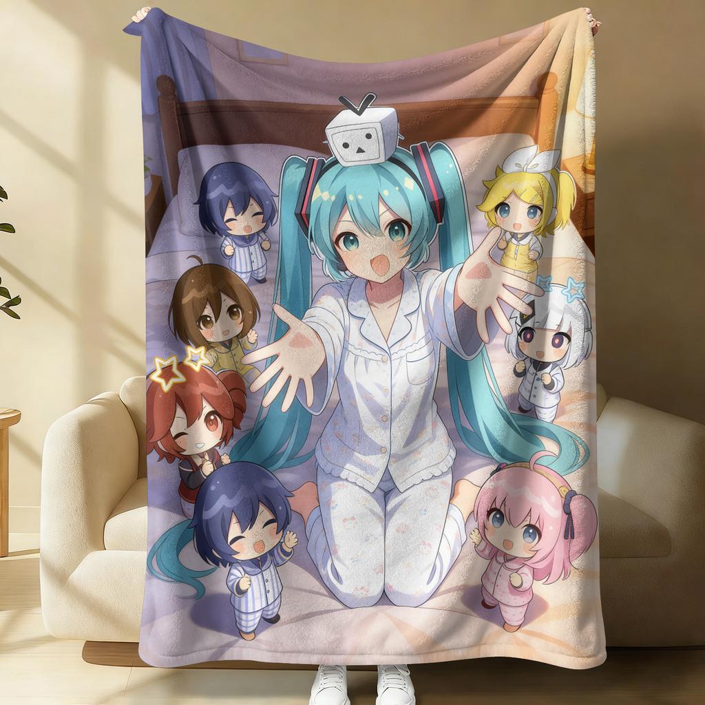 Hatsune Miku Flannel Blanket, Soft Home Throw, Nap Blanket, Sofa Throw, Anime Outdoor Travel Camping Blanket, Fans, Teens Gift