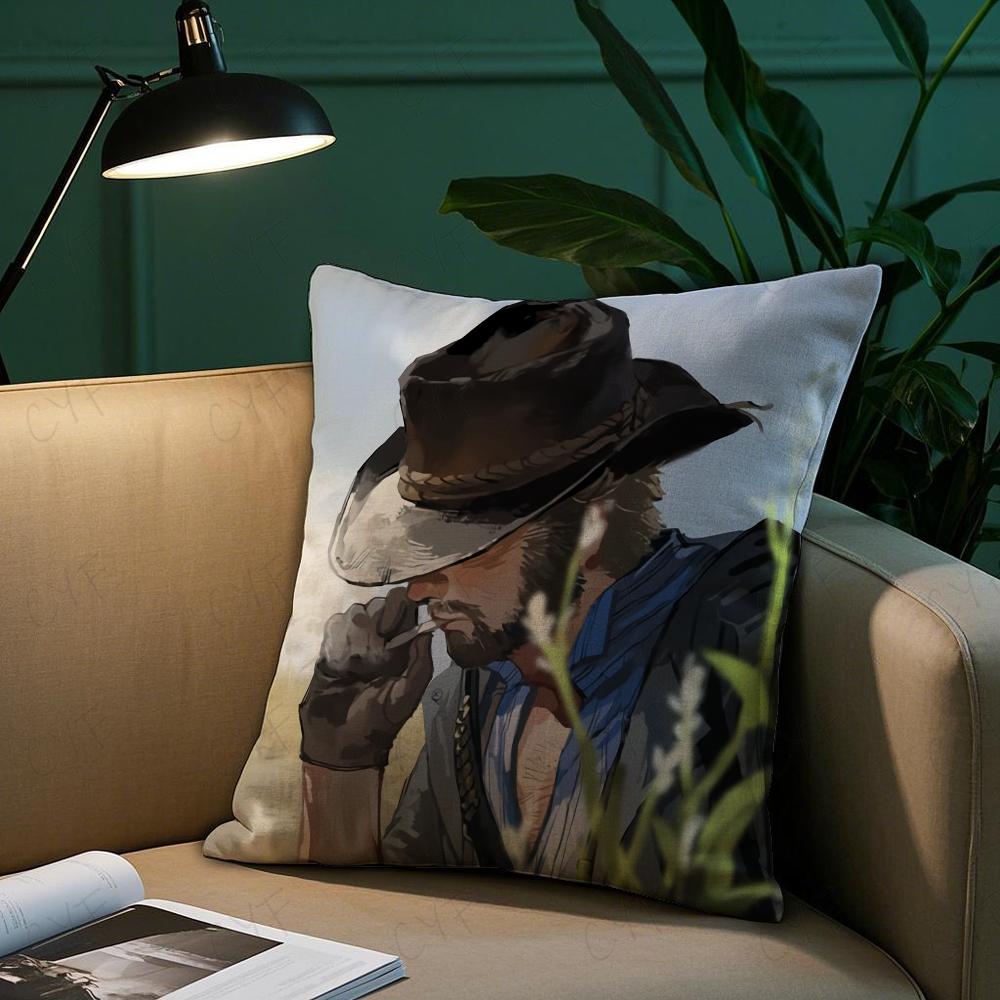 Red Dead R-Redemption 2 Game Anime Pillow Case Anti-Dustmite Pillowcase Invisible Zipper Silky Short Plush Sofa Cushion Cover