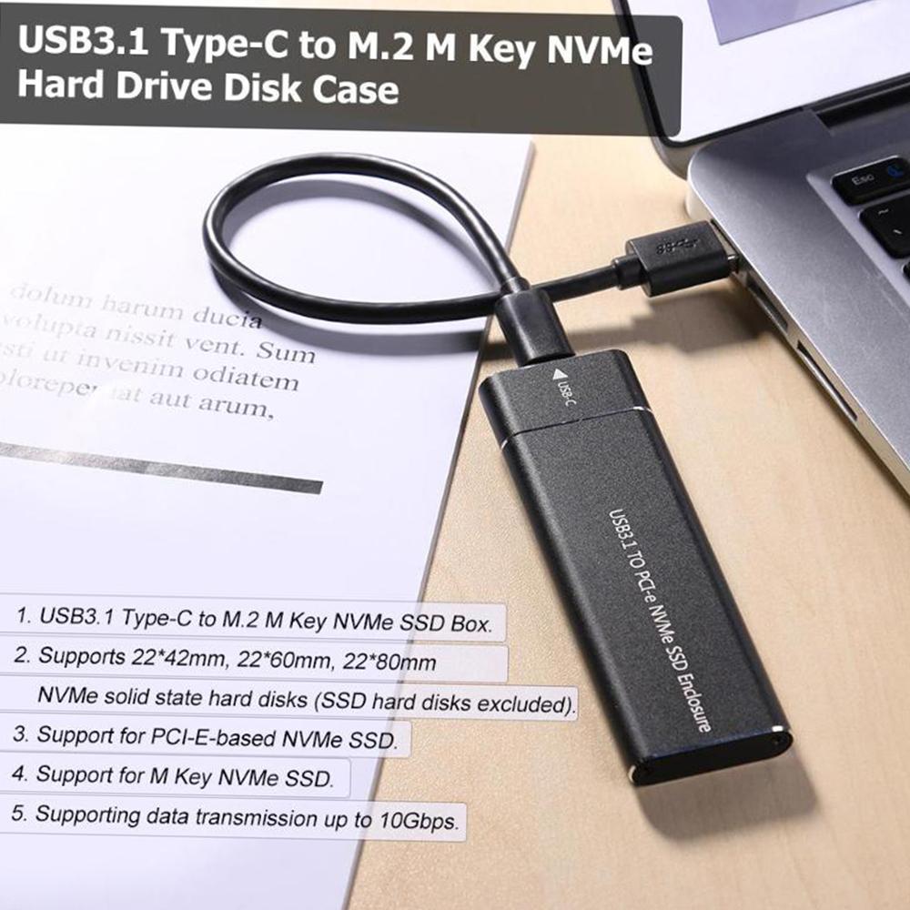 USB3.1 Type C to M.2 M Key NVMe SSD Box Solid State Drive Housing Case 10Gbps High Speed Hard Drive Disk Enclosure (Not