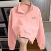 Womens Half Zip Sweatshirt Polo Neck Loose Fit Letter Print Top Daily Wear