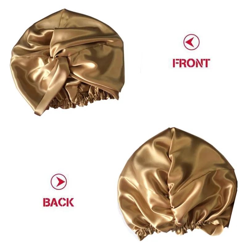 Sexy Women Turban Double Layer Hair Bonnets Silk Custom logo Turbans for Ladies
