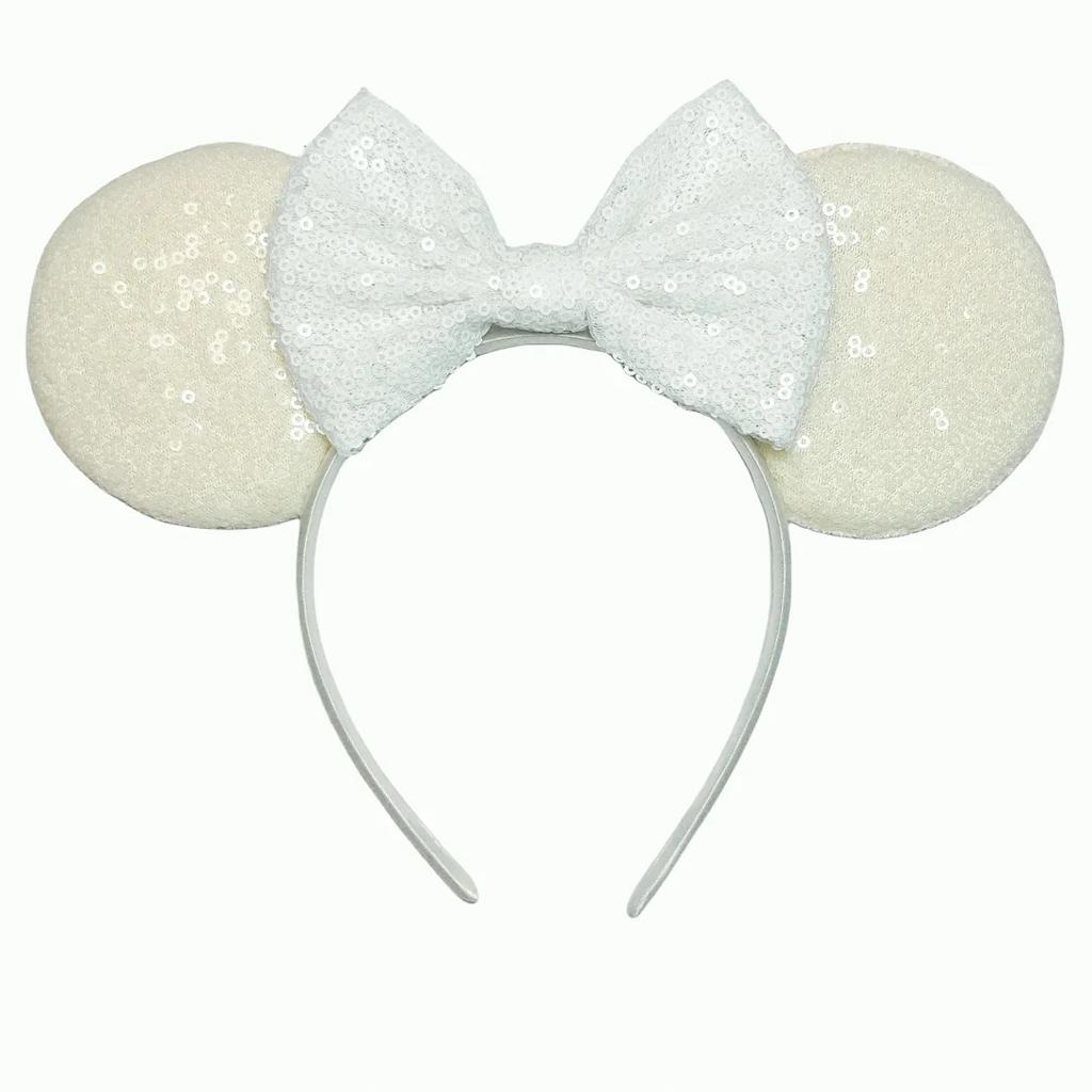 Mouse Ears Headband For Girls Adults 5'' Sparkly Sequin Bow Hairband Festival Party Travel DIY Hair Accessories