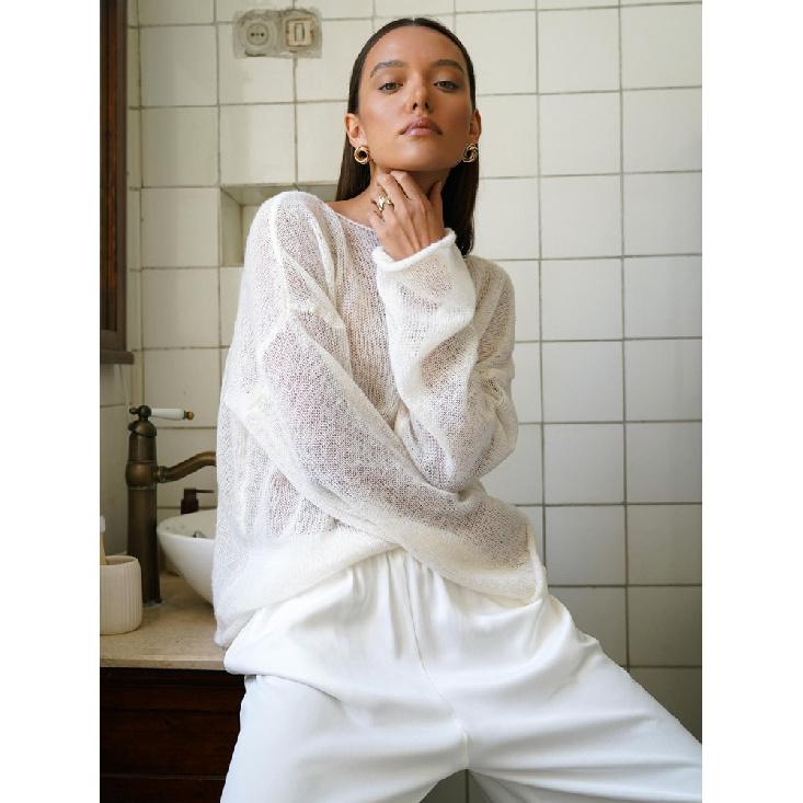 Dámský nadměrný svetr Léto Podzim Ležérní Módní Volné Dámské Pulovry Šik Bílý Svetr Sueter Dámský Pulovr Femme