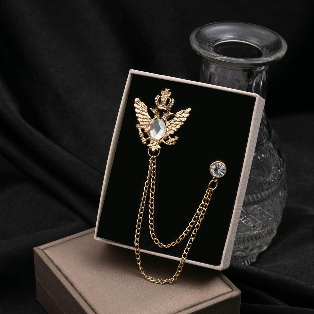 European & American Fashion Double Layer Chain Brooch - British Court Style Cross & Note Design for Men