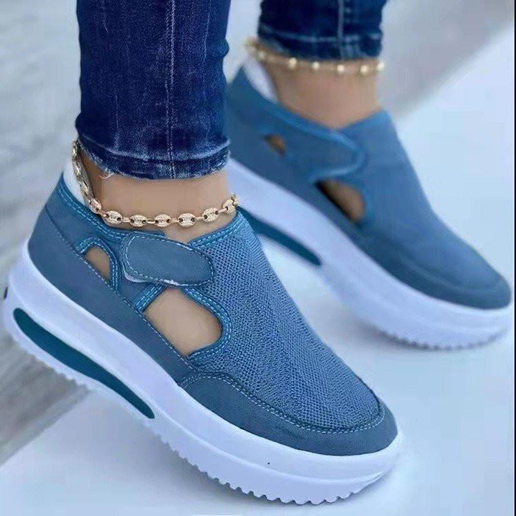 Plus-Size Women s Sports Loafers: 2022 Mesh Flyknit Slip-On with Thick Sole Size 43 синий