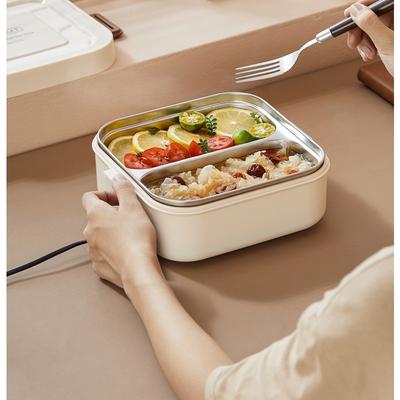 Portable Electric Lunch Box 316 Stainless Steel Fast Heating No Water Needed Dual Compartment