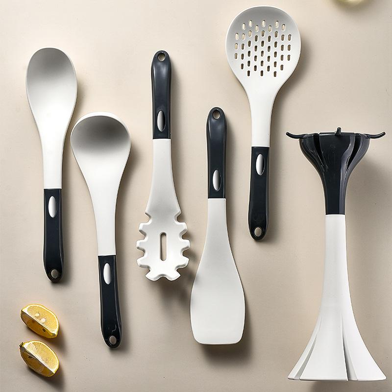 New silicone kitchenware kitchen 6-piece set non-stick pan spatula soup spoon cooking spatula kitchen utensils hanging storage seat set