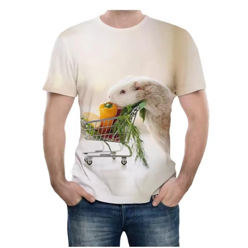 Summer Men Fashion Novel Animal Guinea Pig 3D Printing Cute Guinea Pig Pattern Casual Comfortable Short Sleeved T-shirt