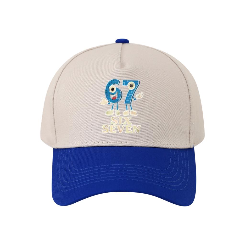 Retro Color Blocked Baseball Cap,Unisex 67 Six Seven   Breathable and Versatile Sun Shading Duckbill Cap