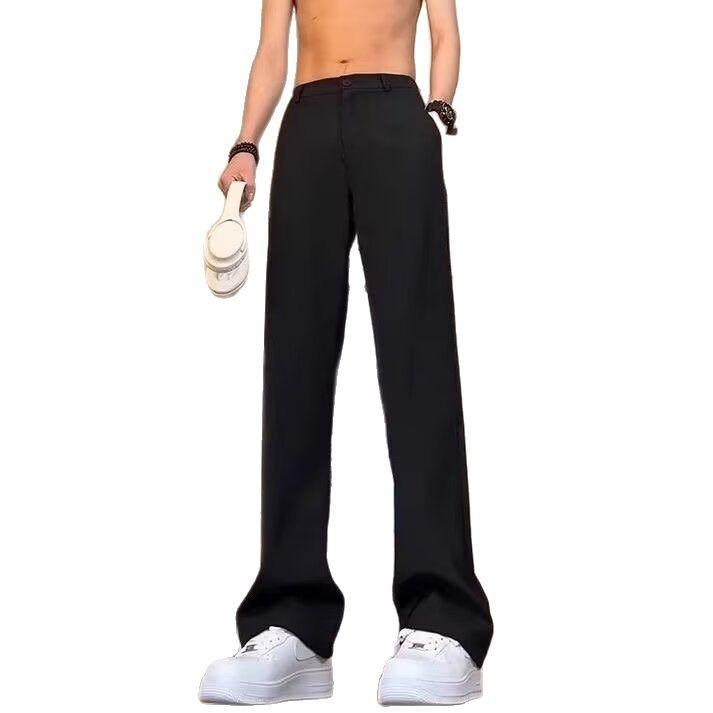 Black Straight-leg Pants Men's Summer High-waisted Thin Scimitar micro-Latin Pants Drape High-end Casual Suit Pants