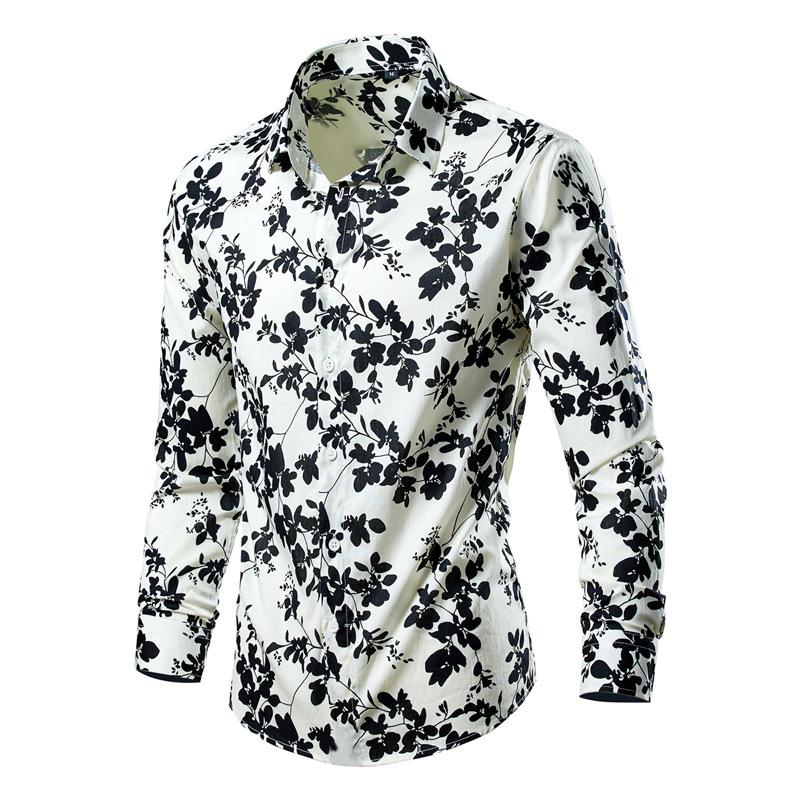 Camicia Casual da Uomo a Maniche Lunghe con Stampa Floreale Slim Fit