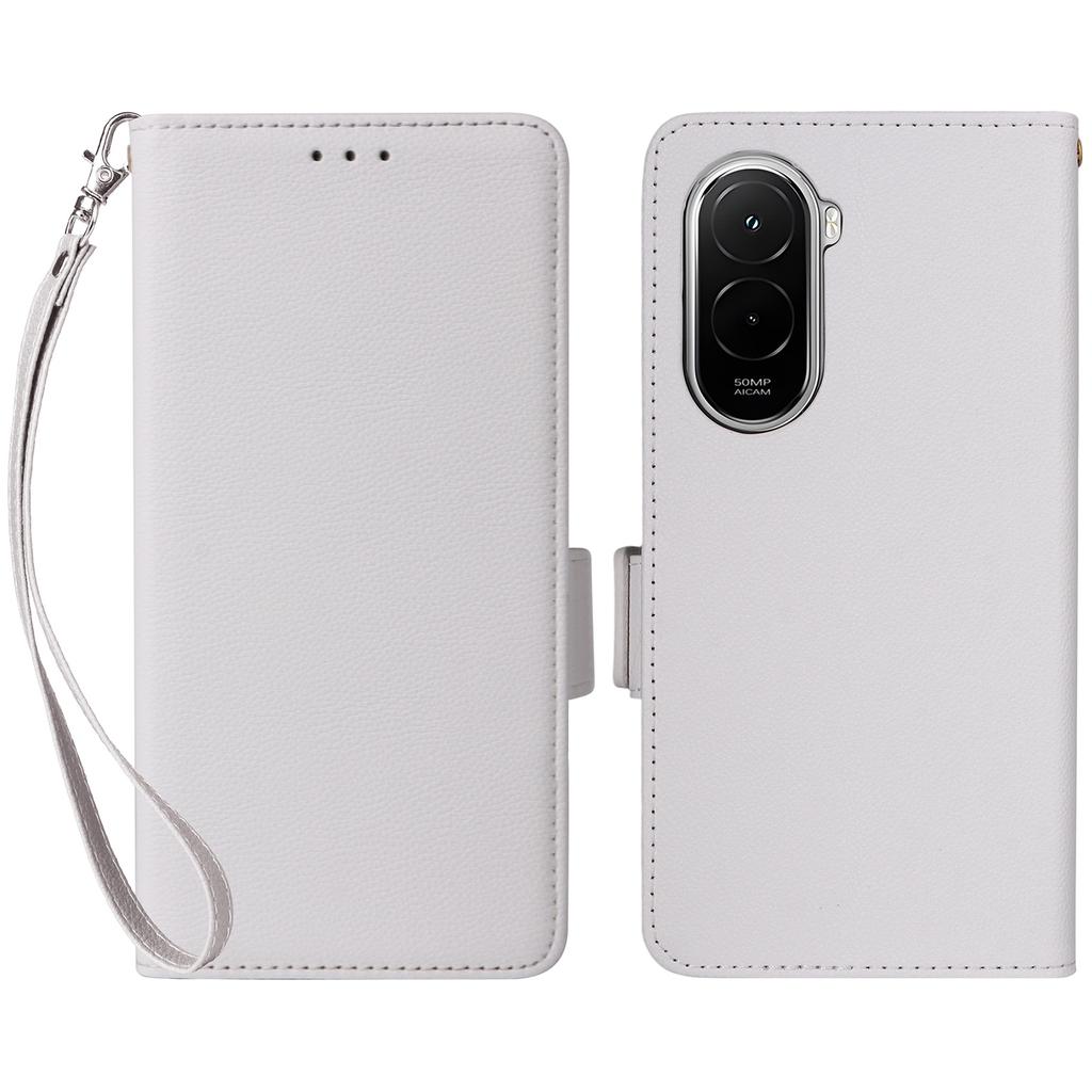 For Xiaomi Poco M7 Plus 5G/Poco M7 4G (169mm) Case Litchi Texture Wallet Leather Phone Cover with Wrist Strap