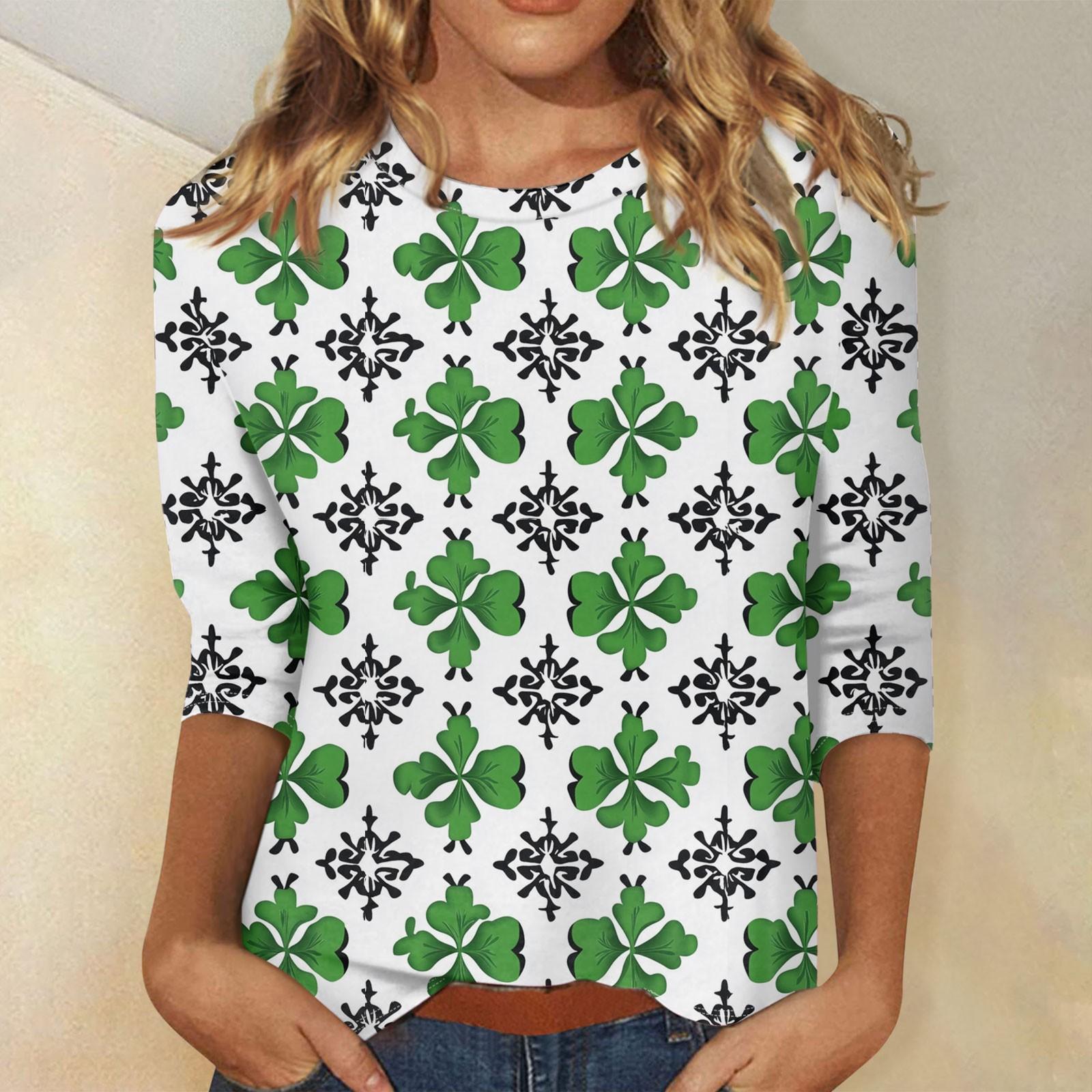 

Рубашки с рукавом 3/4 для женщин, футболки с принтом, блузки, повседневные, больших размеров, базовые топы, пуловеры L армия зеленый