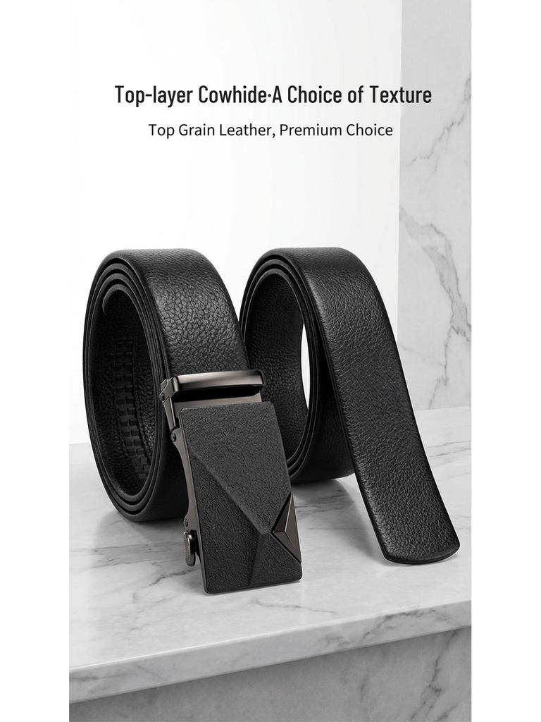 Men's Genuine Leather Automatic Buckle Belt - Top Layer Cowhide, Alloy, Fashionable, Versatile, Casual.