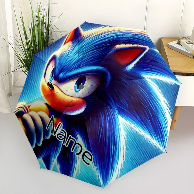 1PC Sonic the Hedgehog - Custom Name Automatic Folding Umbrella - Compact 8-Rib Design, Durable Plastic & Iron, Daily Use S0106025