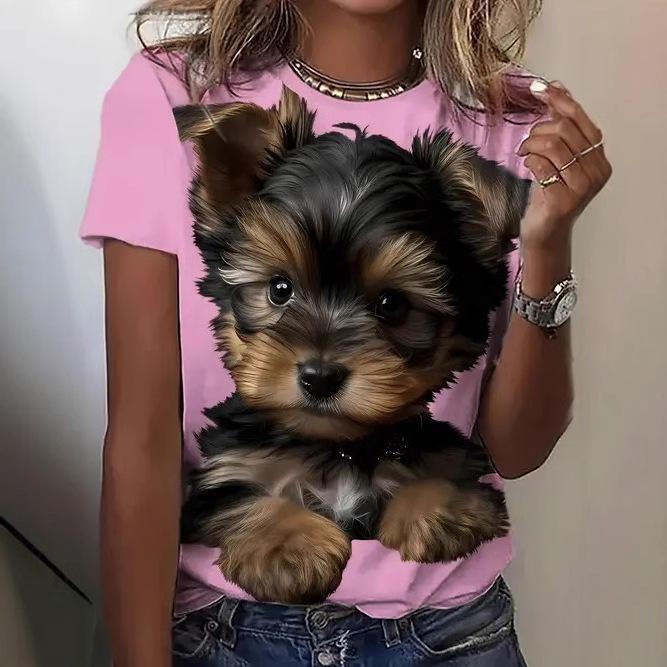 Neues Damen Casual Hochwertiges 3D-gedrucktes Kurzarm T-Shirt mit Leopardenmuster und Rundhalsausschnitt