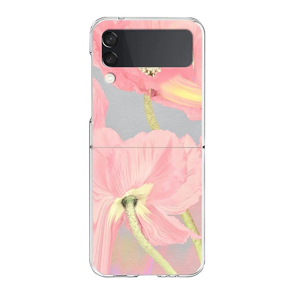 Transparent Phone Case For Samsung Galaxy Z Flip 3 4 5 6 7 Hard Folding PC Z Flip3 Flip4 Cover Flower Cute Fairy Fish Painting