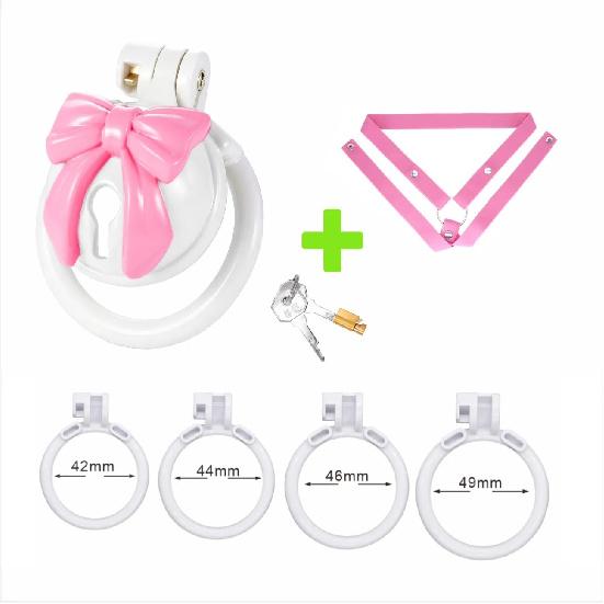 Pink Bow Chastity Cages Sissy Gay Two-tone Craft Chastity Locks Male Locks Pseudo Sissy Chastity Device Escape-proof Cheat-proof