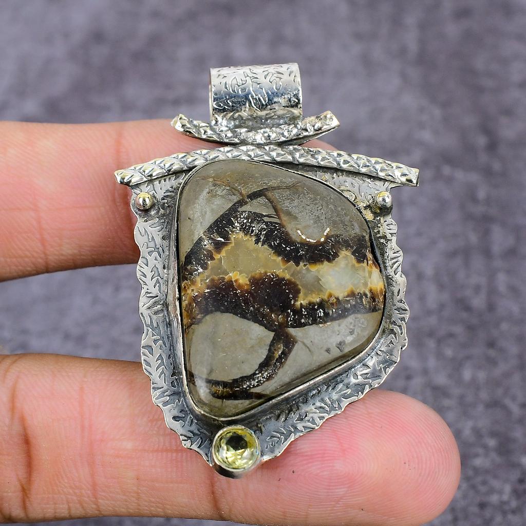 Natural Septerian, Citrine Handmade 925 Sterling Silver Pendant 2.22" K7l87