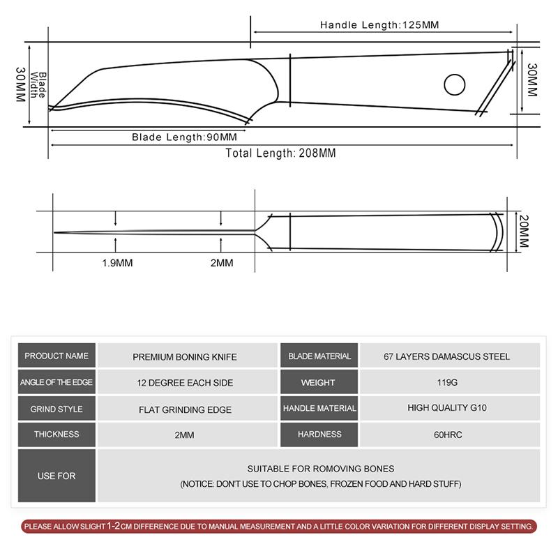 3,5-Zoll-Ausbeinmesser Japanischer VG10-Stahl 67 Schichten Damaststahl Küchenmesser Ausweidemesser mit G10-Griff GRANDSHARP